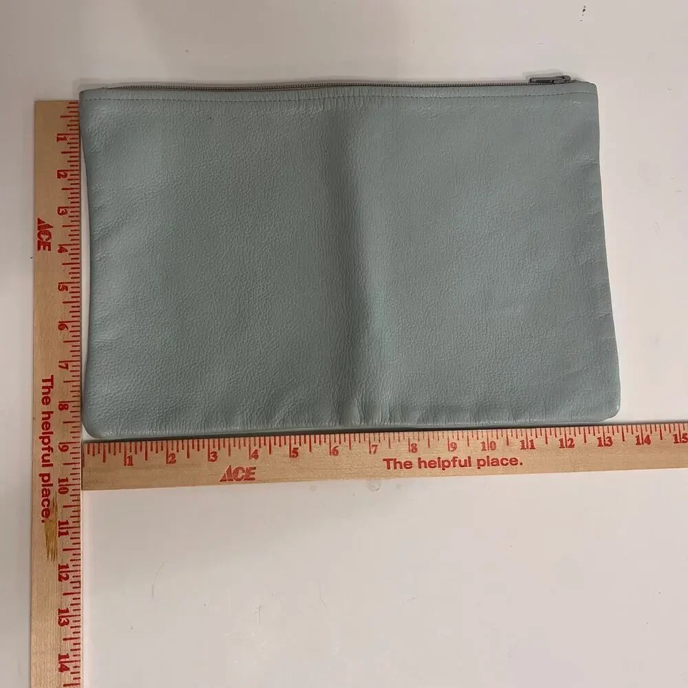 American Apparel 100% Leather Zip Pouch Clutch Blue Made in USA Minimalist